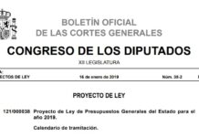 El BOCG publica el proyecto de ley de Presupuestos Generales del Estado para 2019 y calendario de tramitación