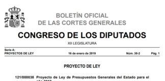 El BOCG publica el proyecto de ley de Presupuestos Generales del Estado para 2019 y calendario de tramitación